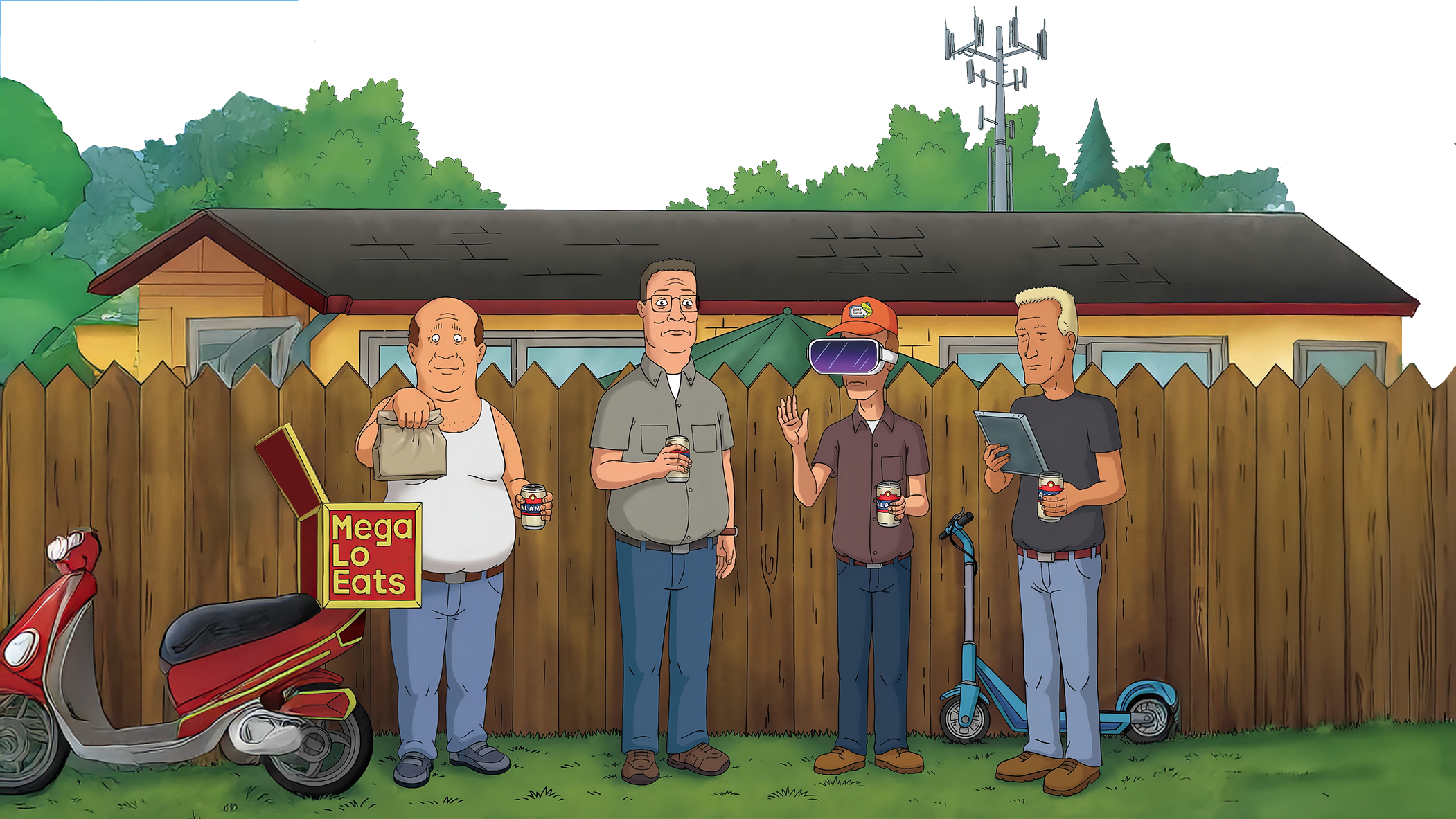 The crew standing in an alley