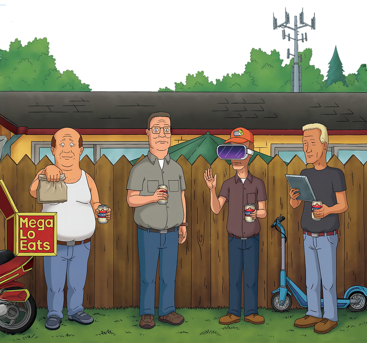 The crew standing in an alley