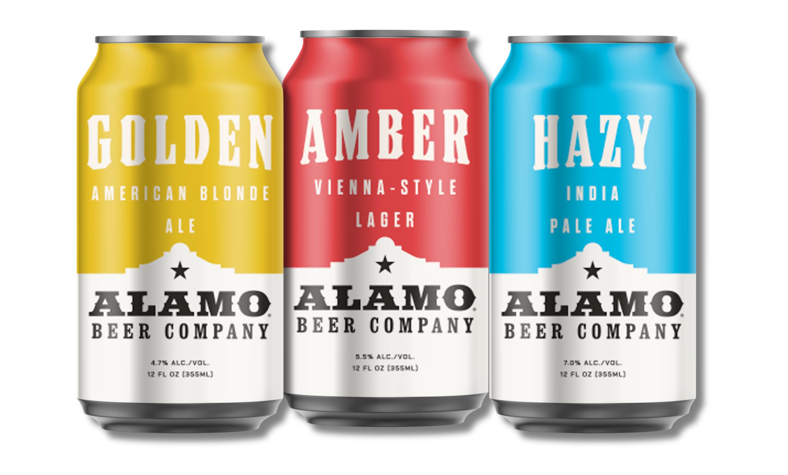 Alamo Core 3 packaging: Golden Ale, Amber Lager, Hazy IPA